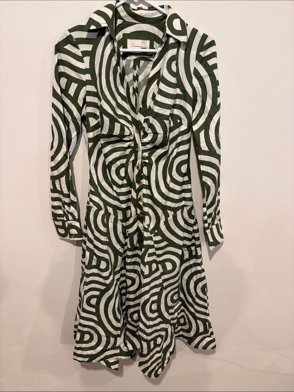 Anthologies Button-Front Green & White Printed Shirt Dress